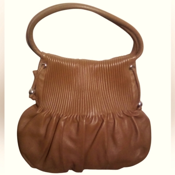 Bodhi Cognac Brown Pebble Leather Cinch Draw String Magnetic Closure Hobo Bag - Picture 1 of 8